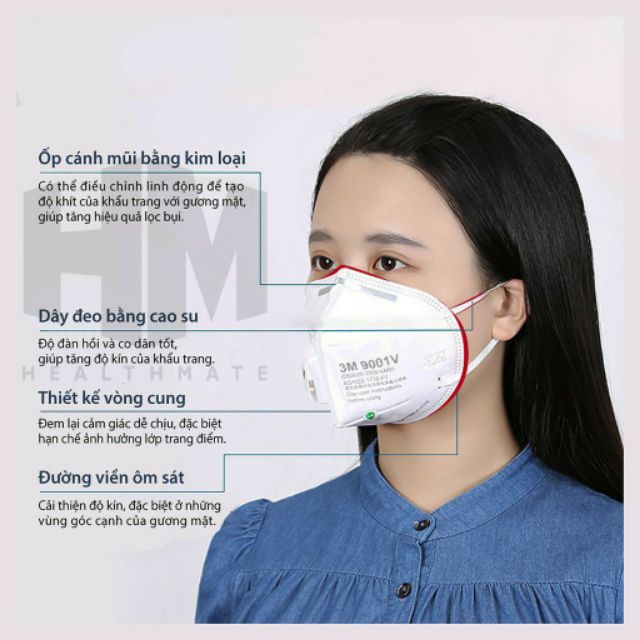 [SẴN HÀNG]1cái/1bịch Khẩu Trang 3M 9001V chính hãng | Khẩu trang đạt chuẩn KN90 | Lọc tới 90% bụi mịn