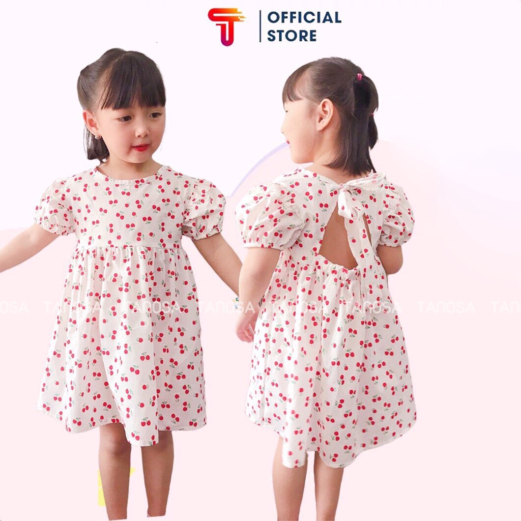 Váy hoa nhí cộc tay TANOSA đầm xòe cột nơ điệu đà cho bé gái 1-5 tuổi