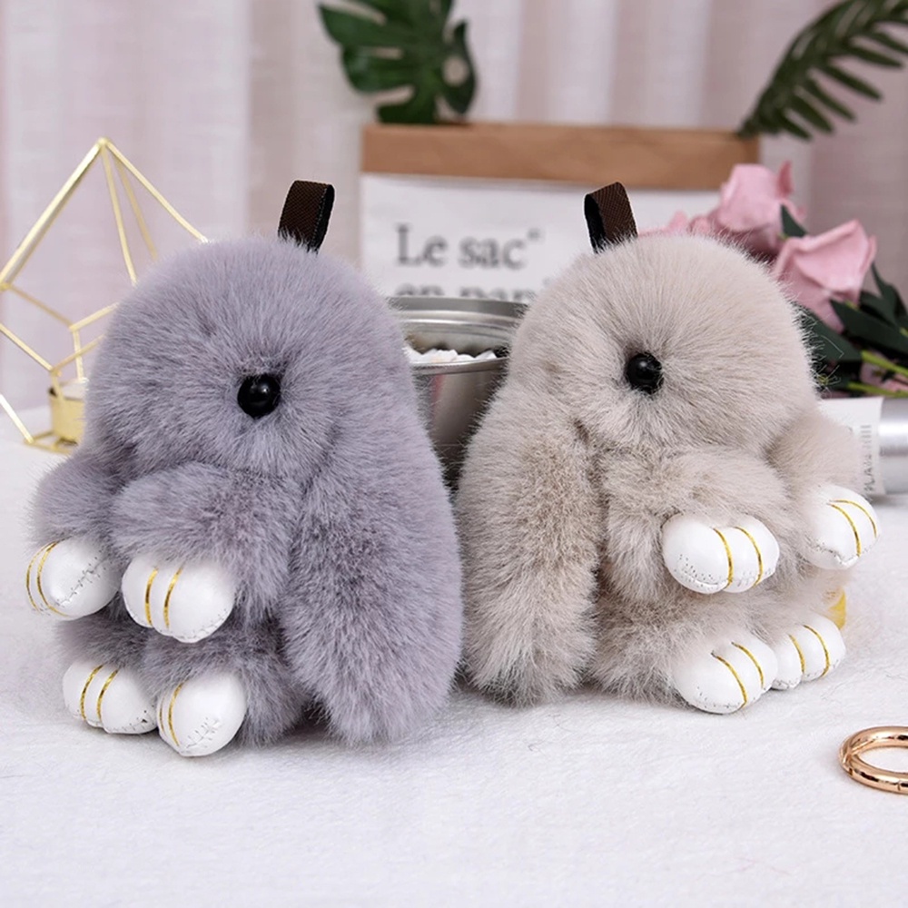Móc khóa hình thỏ nhồi bông trơn màu bằng len xinh xắn tùy chọn