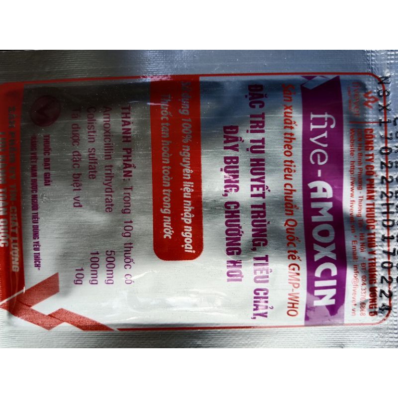 3 gói amox 10g amoxcin colistin cho chó mèo chim gà đá chọi vịt ngan dê thỏ cừu lợn heo thú y tiêu cháy phân xanh trắng