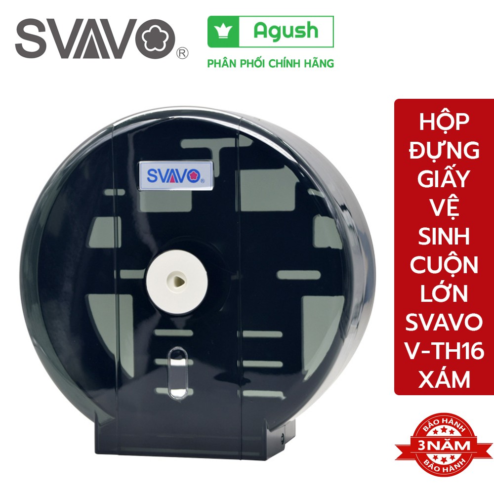 Hộp đựng giấy vệ sinh cuộn lớn gắn tường SVAVO V-TH16 xám loại lớn công nghiệp dán tường nhà tắm chống nước cao cấp