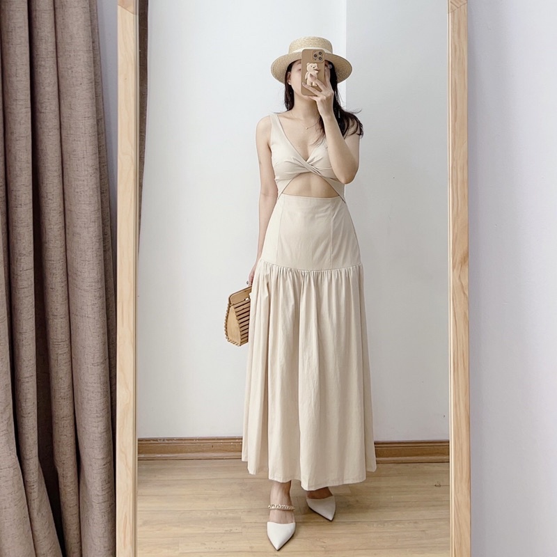 ( Ảnh thật ) V0321 Váy đũi maxi xoắn ngực cut eo