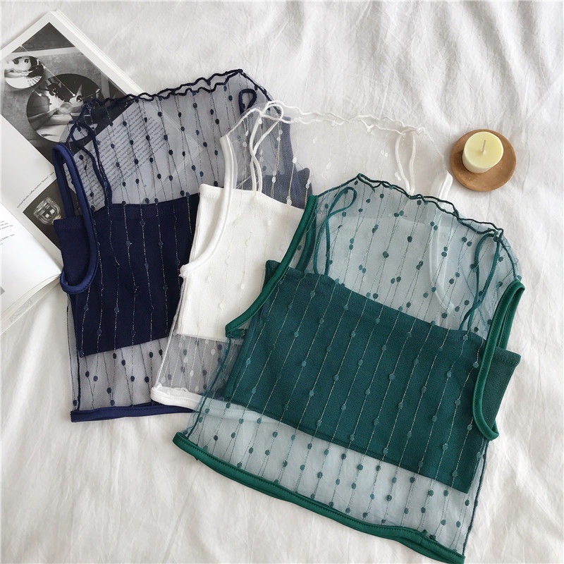 Áo IELGY không tay cổ lọ phối lưới thời trang phong cách Hàn Quốc cho nữ