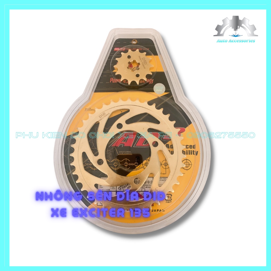 Nguyên Bộ Nhông Sên Dĩa (NSD) DID thay thế Zin, EXCITER EX135 - Độ Bền Cao, Không Bay Màu, Vòng Xoắn Cứng Cáp hơn