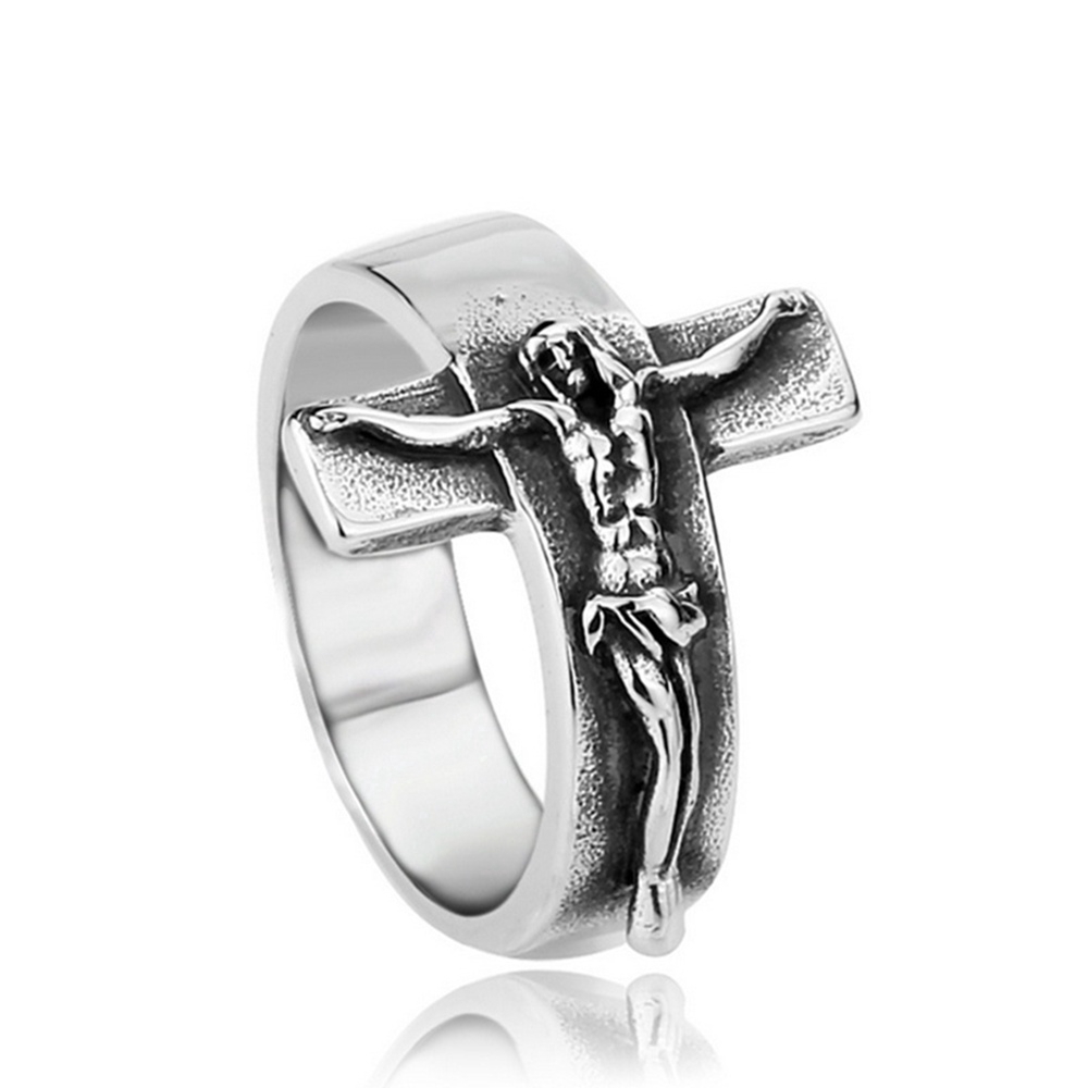 Cincin Vintage Gothic Punk Desain Salib Hias Kristal untuk Wanita