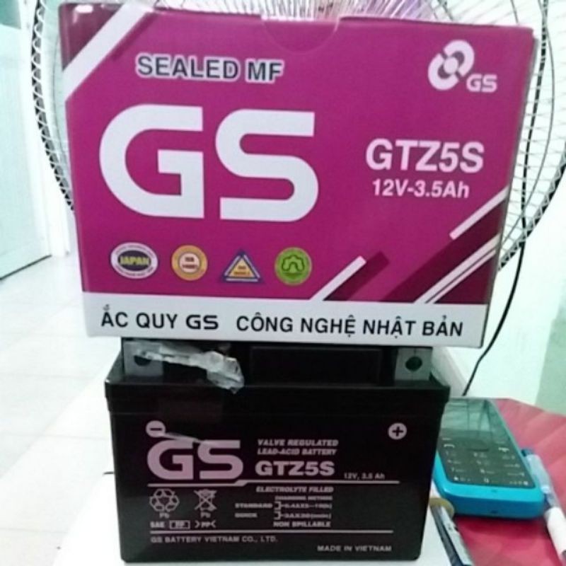 Ắc quy khô GS GTZ5S E 3,5Ah Wave ZX RS Rsx Rsv S, Nouvo Airblade Hayate X-Bike