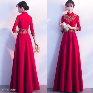 Đầm Sườn Xám Màu Đỏ Phong Cách Trung Hoa Cho Cô Dâu