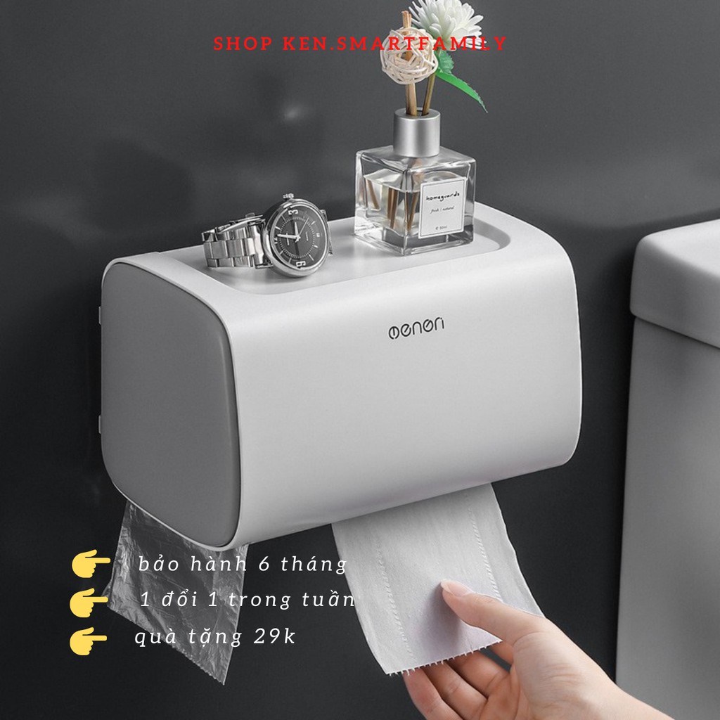 Hộp đựng giấy vệ sinh OENON, thiết bị nhà tắm chống nước 2 ngăn tiện lợi tặng ( Kèm Miếng Dán) -  ken.smartfamily
