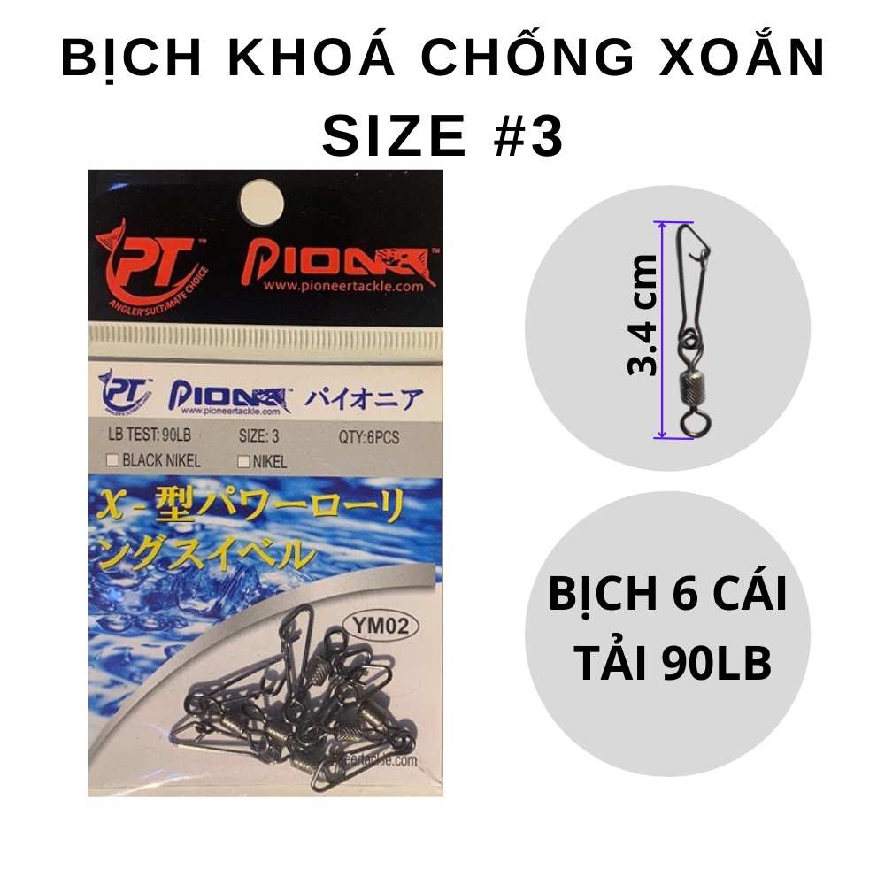 Bộ móc khoá ma ní câu cá Pionner nhiều size, móc khoá linh chống xoắn câu sông hồ dịch vụ câu biển siêu bền