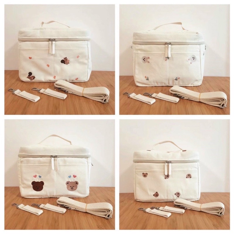 Túi bỉm sữa đa năng thêu hình 32x25cm [ babyboo]