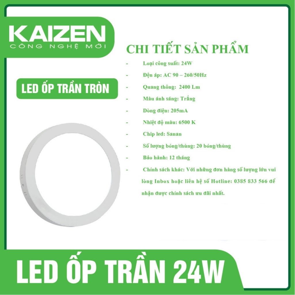 Đèn Led Ốp Trần KAIZEN Thiết Kế Hai Kiểu Dáng Vuông Và Tròn Thanh Lịch, Tiết Kiệm Điện Năng