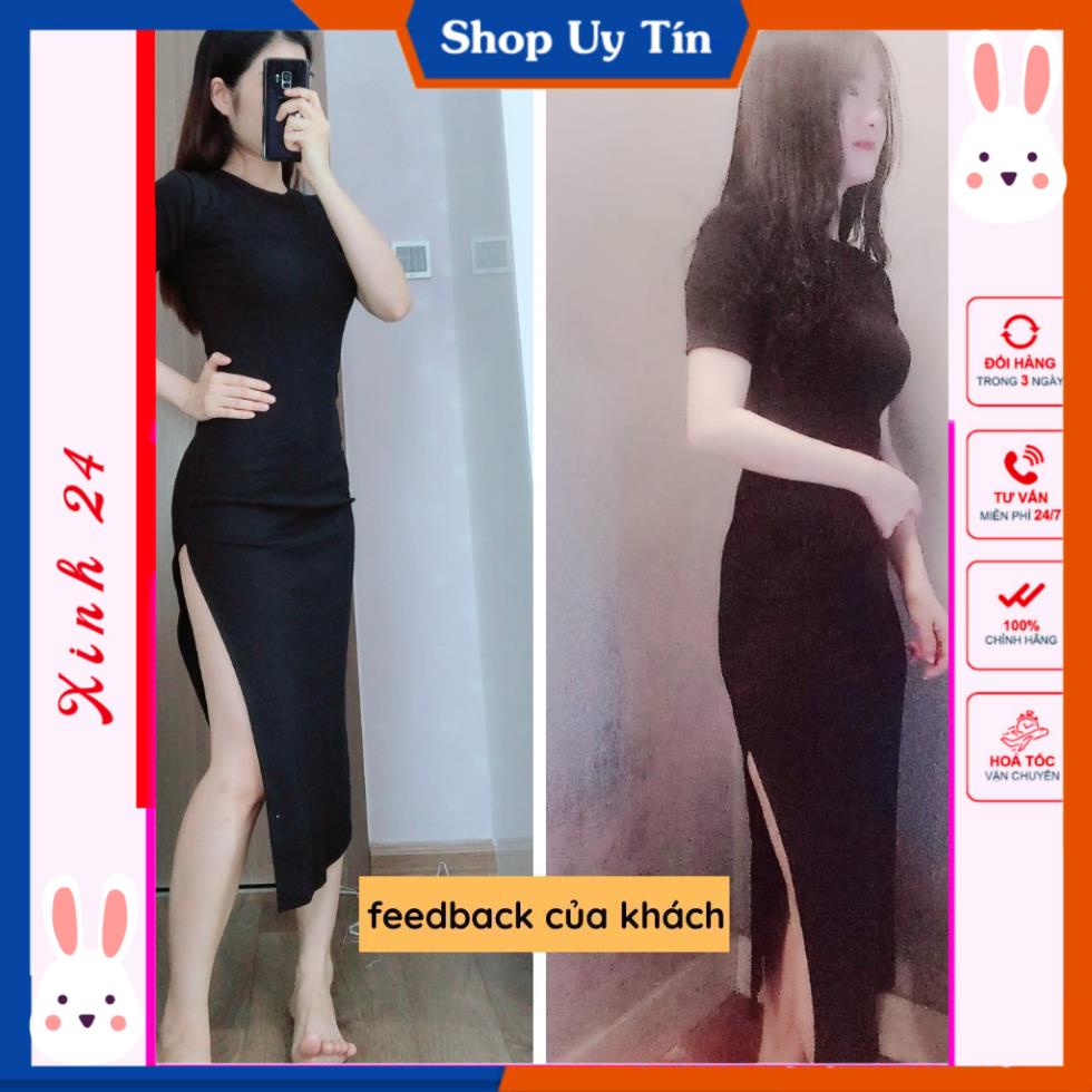 Đầm body tay ngắn / váy dáng dài xẻ quyến rũ [Ảnh thật kèm video] | BigBuy360 - bigbuy360.vn