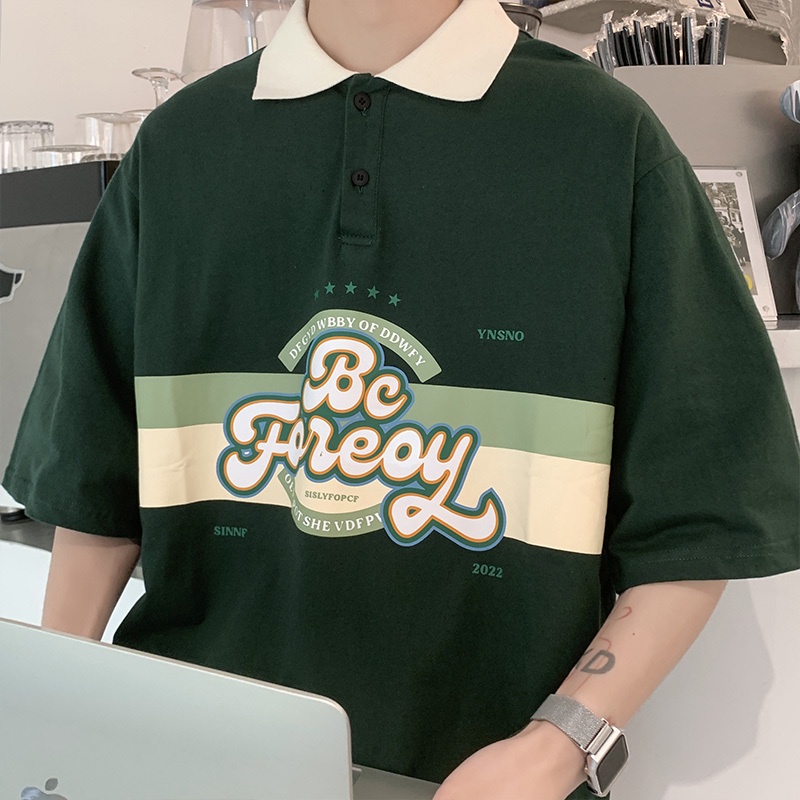 Áo Thun polo Dáng Rộng Thêu Chữ Thời Trang size M-3XL Cho Nam