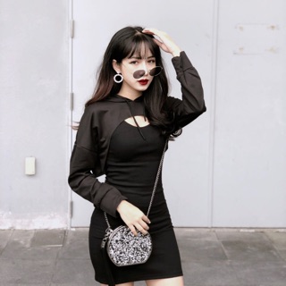 Váy body kèm áo croptop có mũ