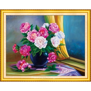 Tranh đính đá bình hoa hồng 65*50cm LV289 - tự đính
