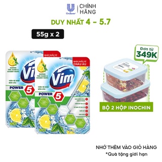 Combo 2 Viên Tẩy Bồn Cầu Vim Power 5 Hương Trà Xanh Chanh Vàng 55Gx2 Sạch Khuẩn Thơm Mát