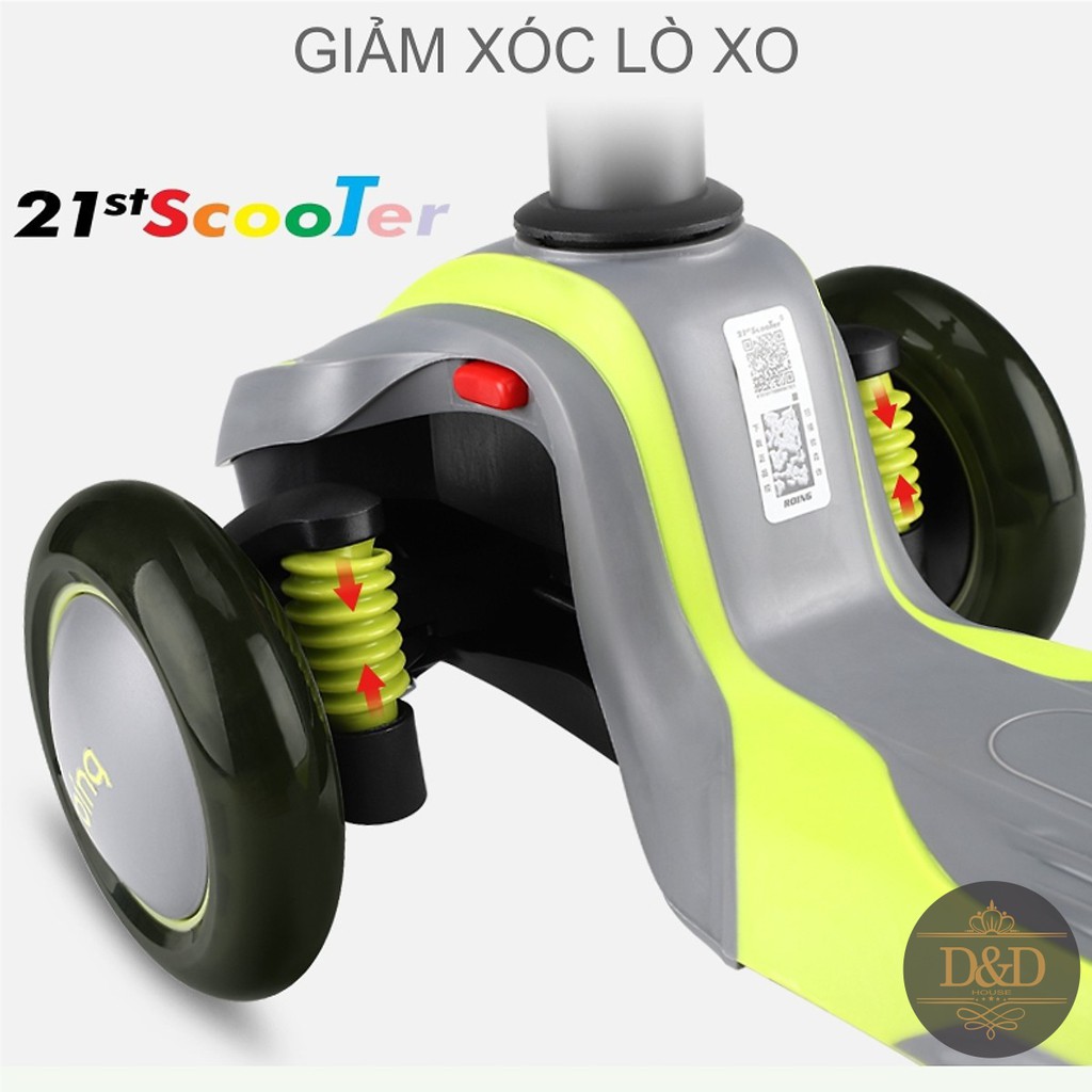 Xe trượt scooter 21st có giảm xóc, 3 bánh phát sáng cao cấp cho bé (Tặng kèm bộ bảo hộ 7 món &amp; nhiều quà khác)