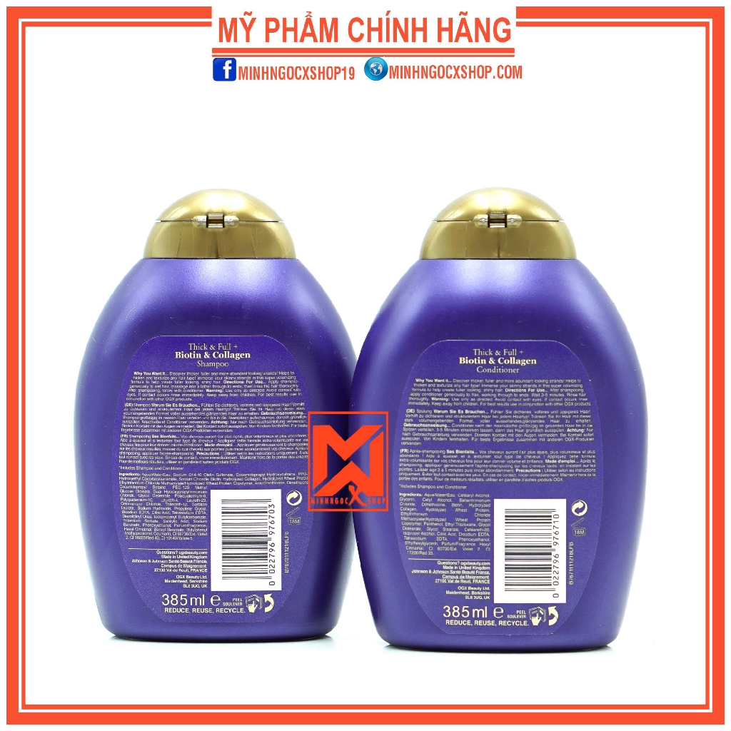 Dầu gội xả Biotin Collagen Ogx phục hồi chống rụng kích thích mọc tóc 385ml chính hãng