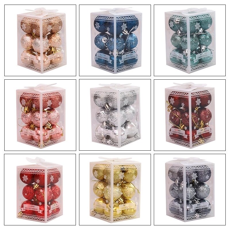 Hộp 12 quả châu cỡ 4cm nhiều màu sắc trang trí cây thông giáng sinh