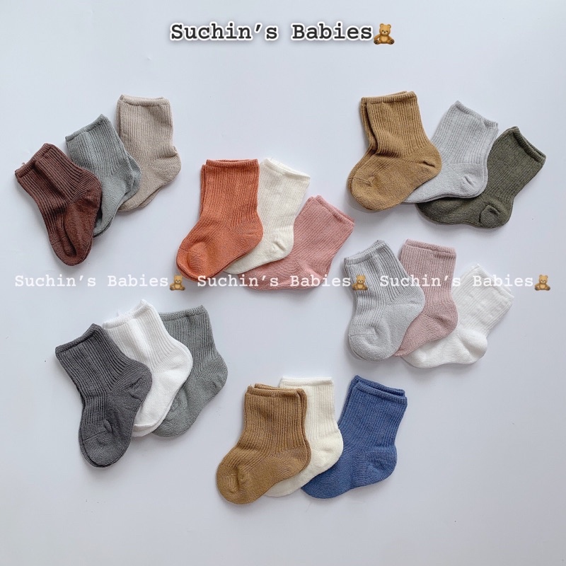 Set tất trơn 3 đôi cho bé Suchin TKID0016