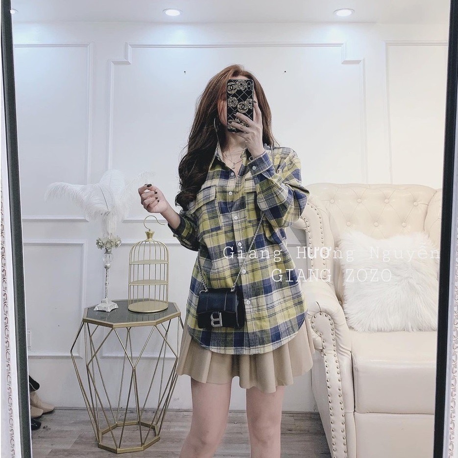 Áo sơ mi kẻ unisex 💎SALE💎 chất liệu nỉ họa tiết caro to dáng dài form rộng ống tay dài | BigBuy360 - bigbuy360.vn