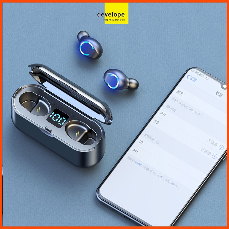 Tai nghe bluetooth AMOI F9-8 TWS 5.0 bản Quốc tế không dây cảm ứng chống nước IPX5, chống bụi tích hợp sạc dự
