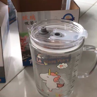 CỐC PHA SỮA THUỶ TINH CÓ VẠCH CHIA ML KÈM ỐNG HÚT