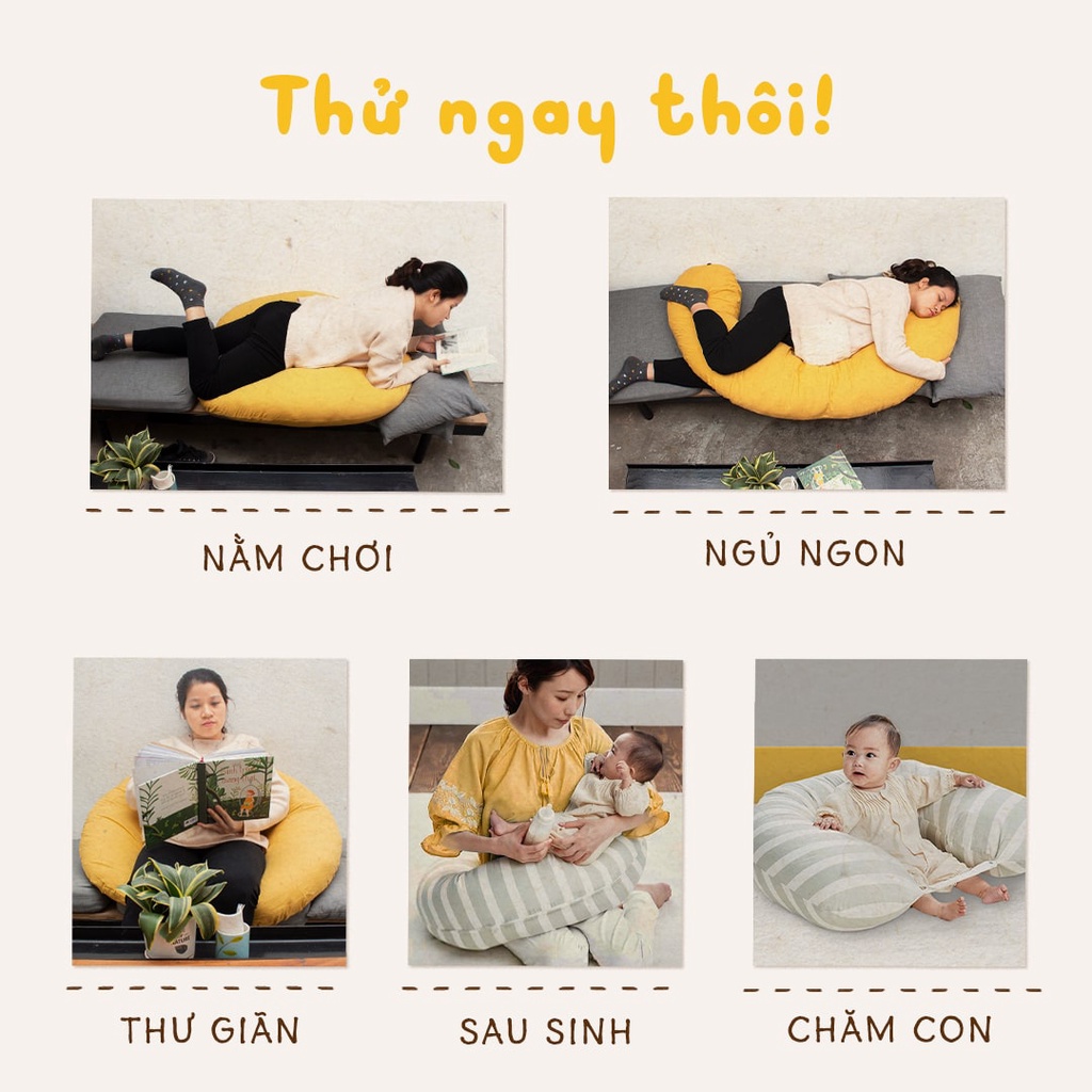 Gối Ôm Mẹ Bầu Đậu Khuyết Đa Năng Linen Bông Gòn Lông Vũ Cao Cấp | Nhà Đậu 159