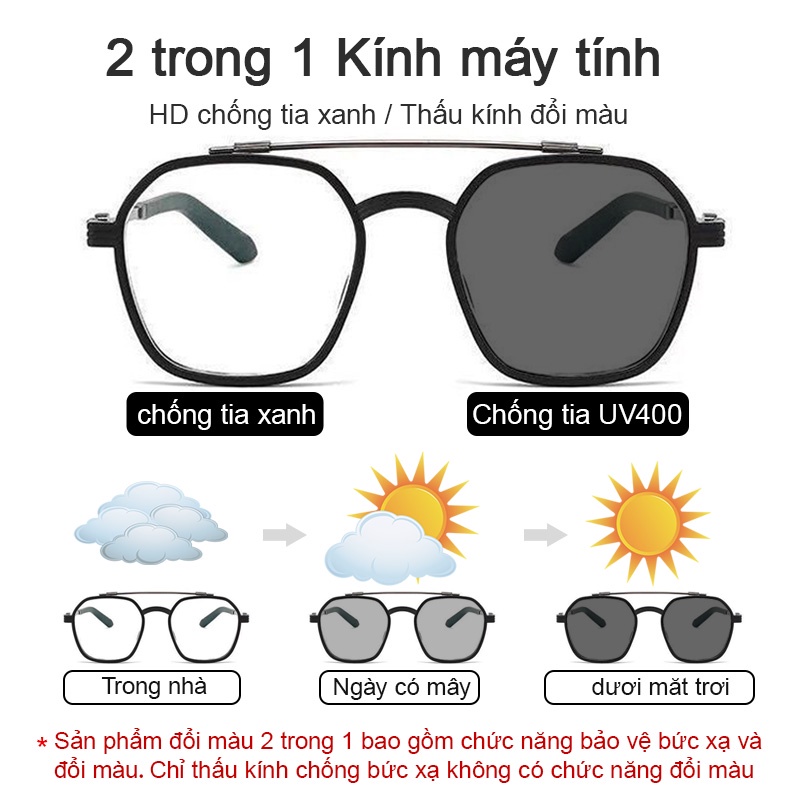 LUSEEN Mắt Kính Cận Nam Nữ Đổi Màu Chống Ánh Sáng Xanh Thơi Trang Han Quôc AG2225