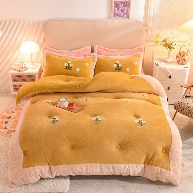 Chăn Lông Thỏ Thêu Hoa Cúc BELLA HO 4.5kg Chất Siêu Mịn Hàng Cao Cấp