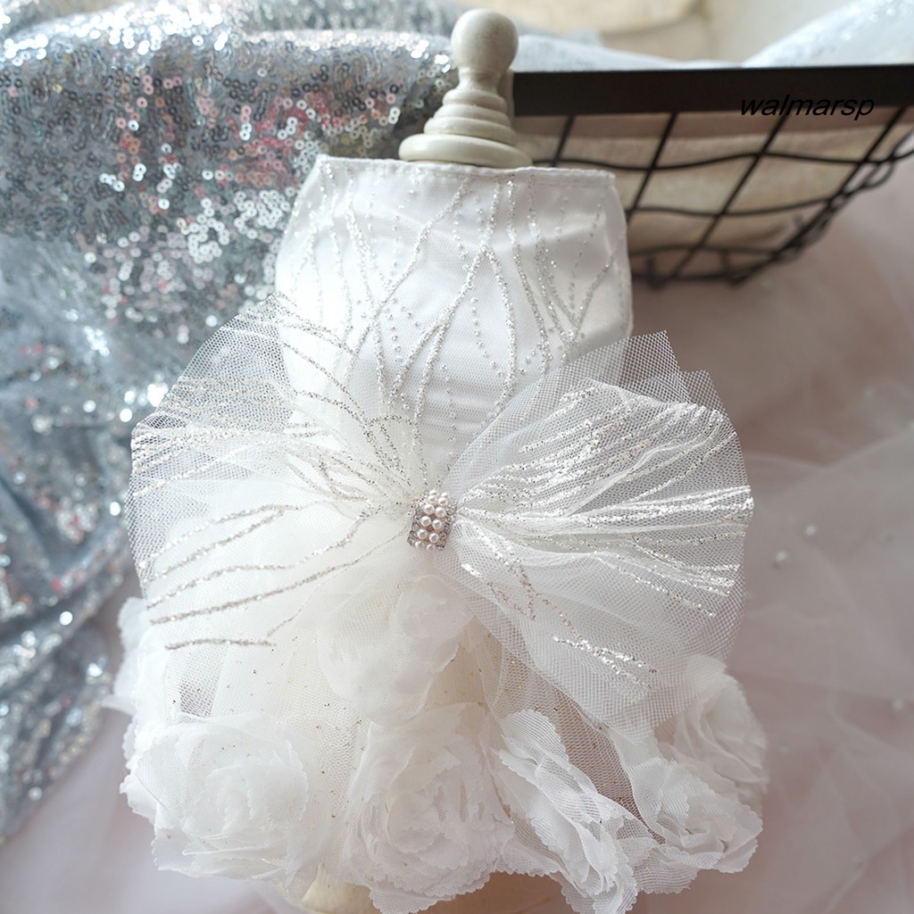 Váy Cưới Ba Chiều Bằng Polyester Đính Nơ Hoa Lấp Lánh Thời Trang Cho Cún Cưng