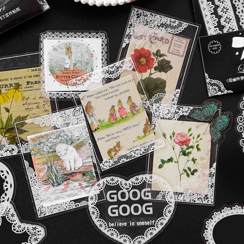 Set 30 Miếng Dán Trang Trí Kiểu Ren Rỗng Màu Trắng Phong Cách Cổ Điển Độc Đáo