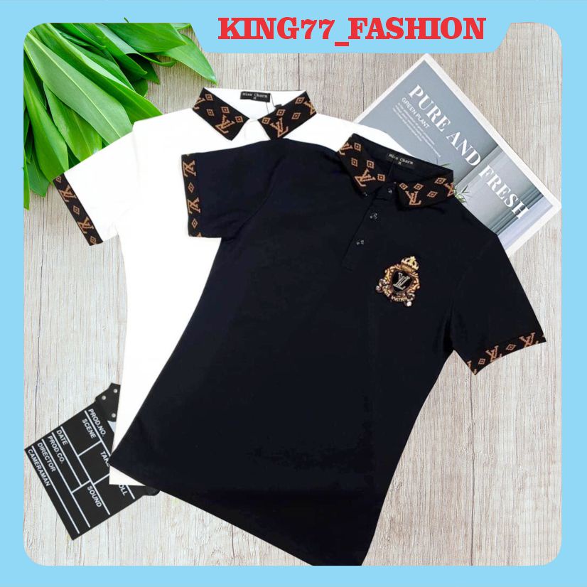 Áo thun nam LV có cổ tay ngắn, áo polo giá rẻ vải cotton dày co dãn tốt KING77_FASHION