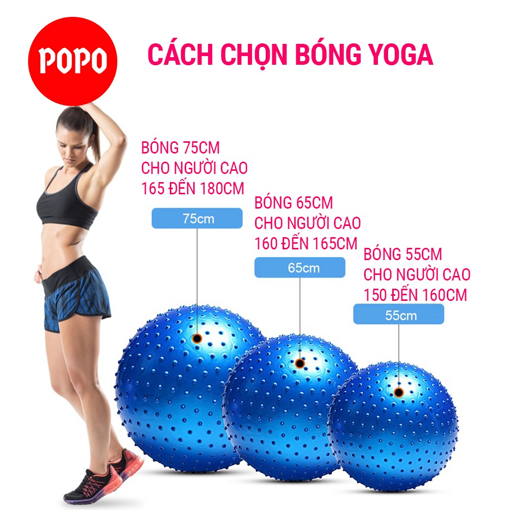 Bóng tập YOGA silicone chính hãng POPO có gai dày 2mm đường kính 75cm( tặng kèm bơm) chống trơn trượt, tập luyện tại nhà