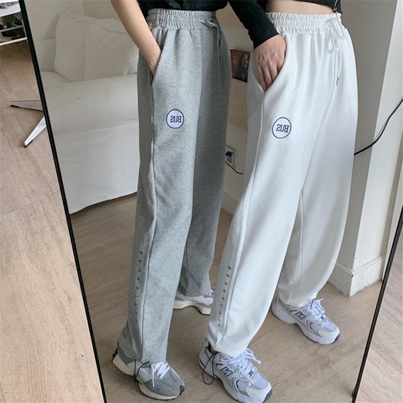 Quần Nỉ Da Cá BUS Unisex/ ogger suông ống rộng rút dây thêu chữ màu ĐEN | TRẮNG | XÁM Ulzzang HOT | BigBuy360 - bigbuy360.vn