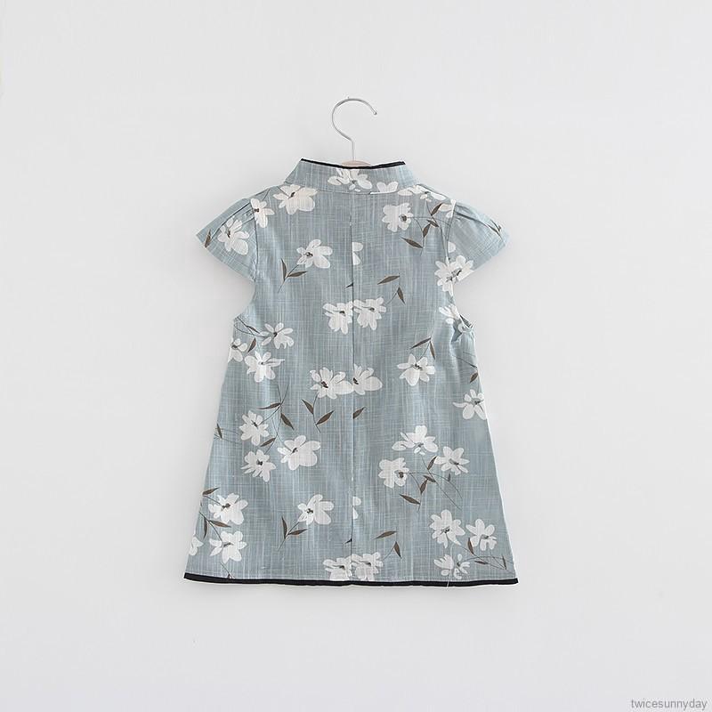 Đầm Sườn Xám Họa Tiết Hoa Phong Cách Trung Hoa Xinh Xắn Dành Cho Bé Gái