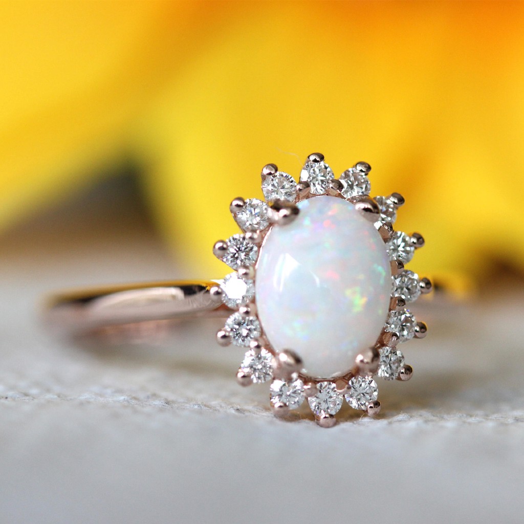 Nhẫn Đeo Tay Kim Loại Khảm Đá Opal Thời Trang Cho Nữ