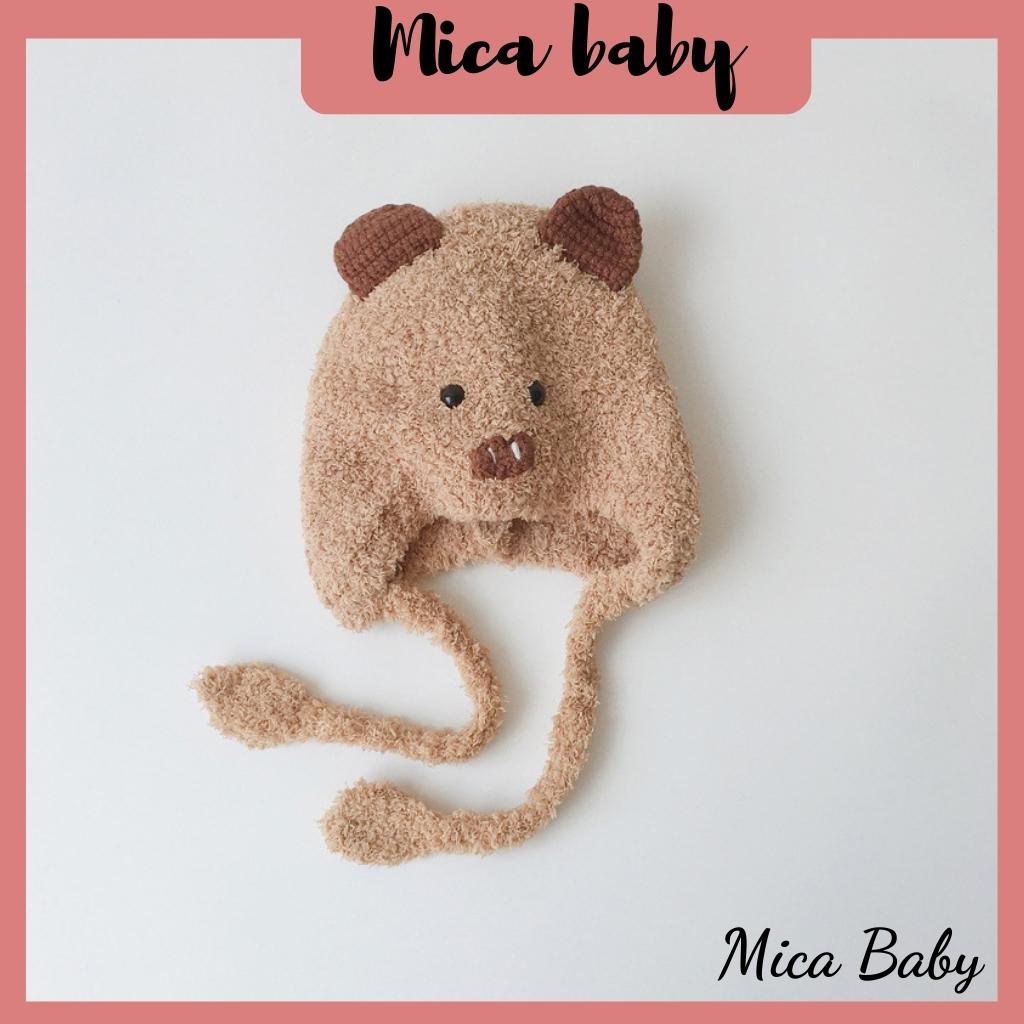 Mũ len hình heo bông xù đáng yêu cho bé từ 4m-2y Mica baby ML33