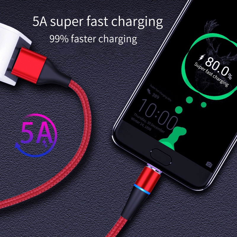 Cáp Sạc Nhanh 5A 3 Trong 1 Micro USB / Type-C / IOS Có Đèn Led Cho iPhone