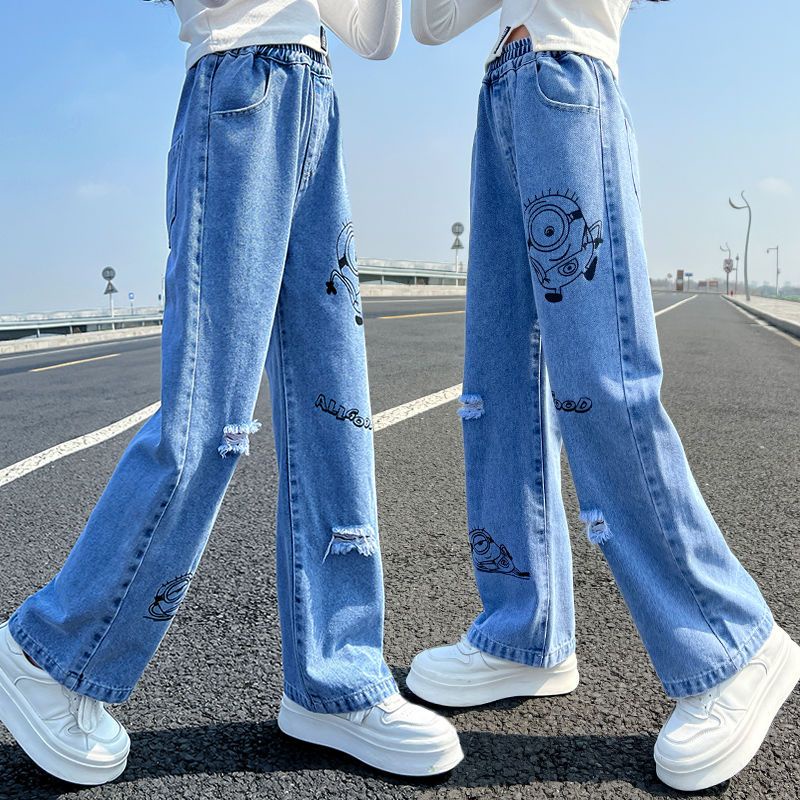 Quần Jeans Ống Rộng Phong Cách Thời Trang Xuân Thu Mới Cho Bé Gái