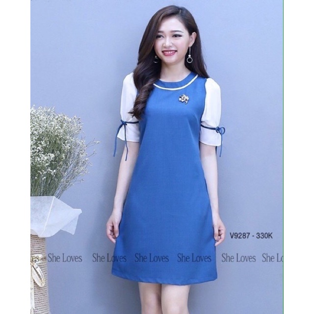 Đầm suông tay phối voan