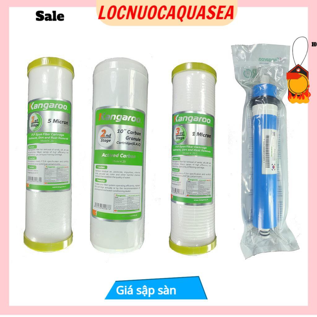 Bộ 4 Lõi  Lọc Nước Kangaroo gồm Số 1.2.3.4 chính hãng @ Màng Lọc Ro Kangaroo, Bộ Lõi lọc thô 123