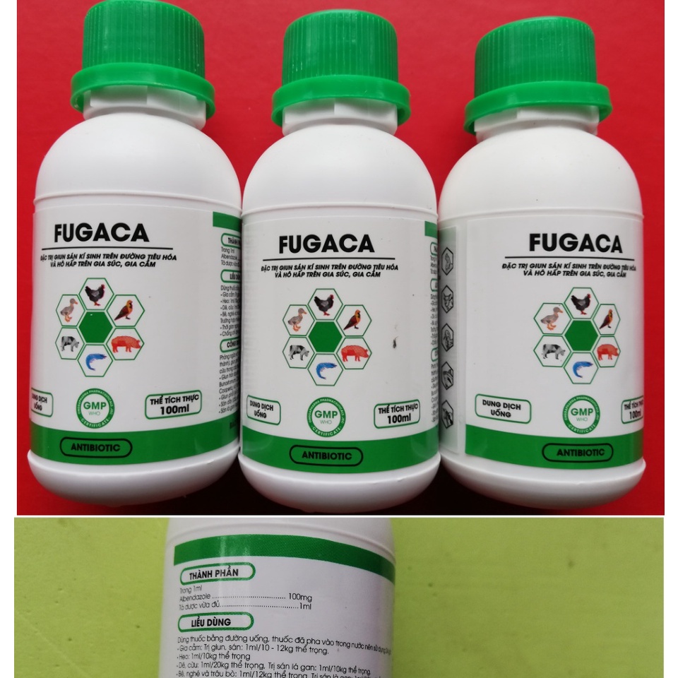 1 lọ FUGACA 100 ml Chuyên dùng cho gia súc và gia cầm, chó , mèo, thỏ, ngựa, dê mắc giun sán ký sinh trên đường tiêu hóa