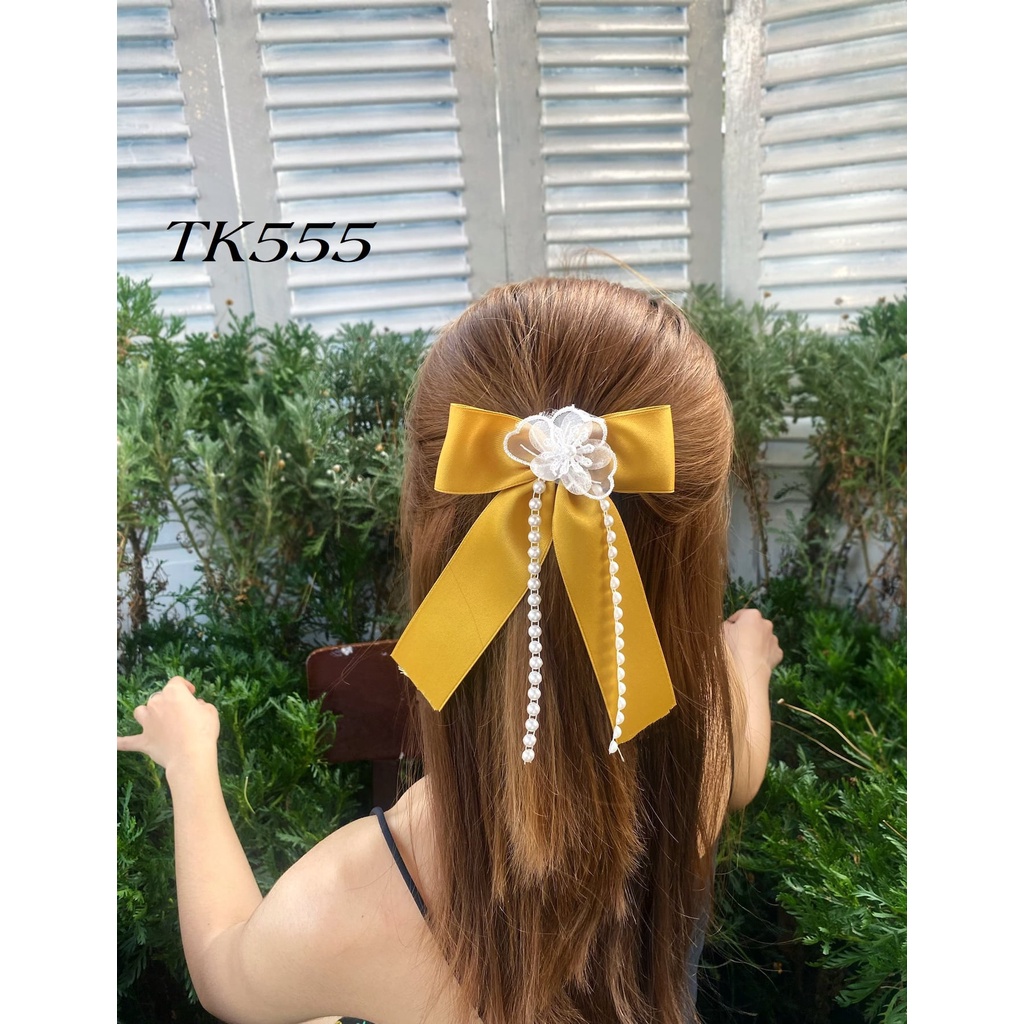 KẸP TÓC ĐÍNH NƠ VẢI LỤA PHỐI VOAN BÔNG HOÁ - HÀNG THIẾT KẾ ĐỘC QUYỀN