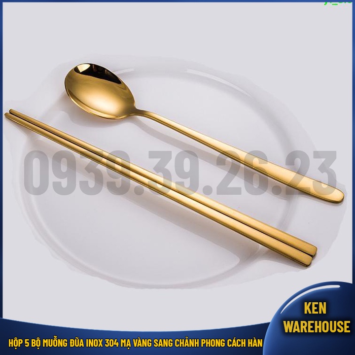 Muỗng đũa INOX 304 mạ vàng quý tộc sang chảnh phong cách Hàn Quốc - giá bán 01 đôi đũa hoặc 01 cái muỗng - KEN warehouse