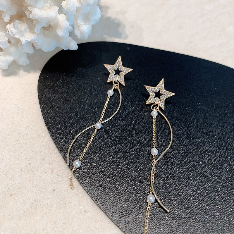 Bông tai dáng dài đính ngọc trai nhân tạo thời trang mới 2021