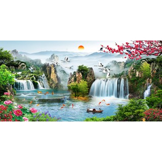 Tranh dán tường HD Nước chảy sinh tài HUD0035 KT 100 x 50 cm