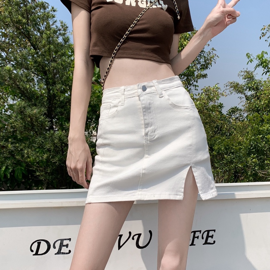 Chân váy jean Chữ A Lưng Cao Thời Trang Hàn Quốc Cho Nữ