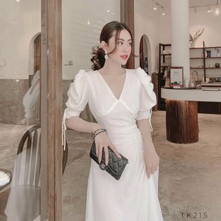 Đầm trắng tay rút nhúng eo (kèm hình thật)