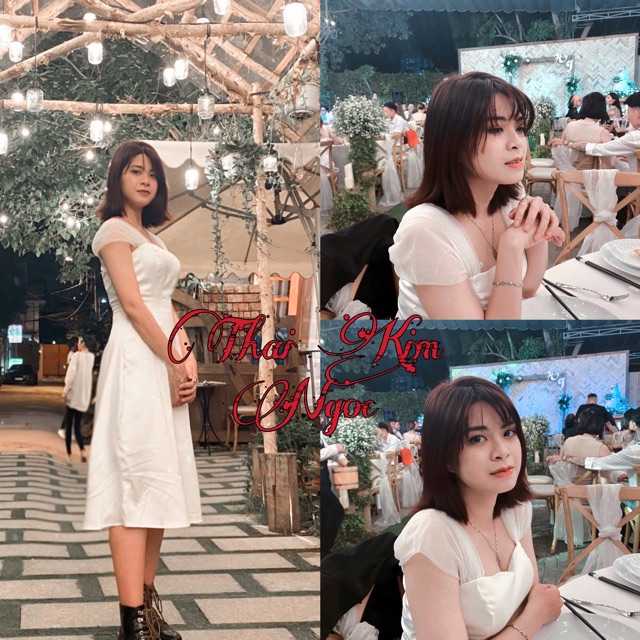 Đầm dự tiệc trắng trễ vai phi phối lưới | BigBuy360 - bigbuy360.vn